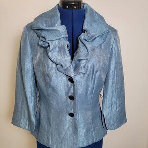 Adrianna Papell Evening Essentials Womens Blue Long Sleeve Puff Collar Jacket 4